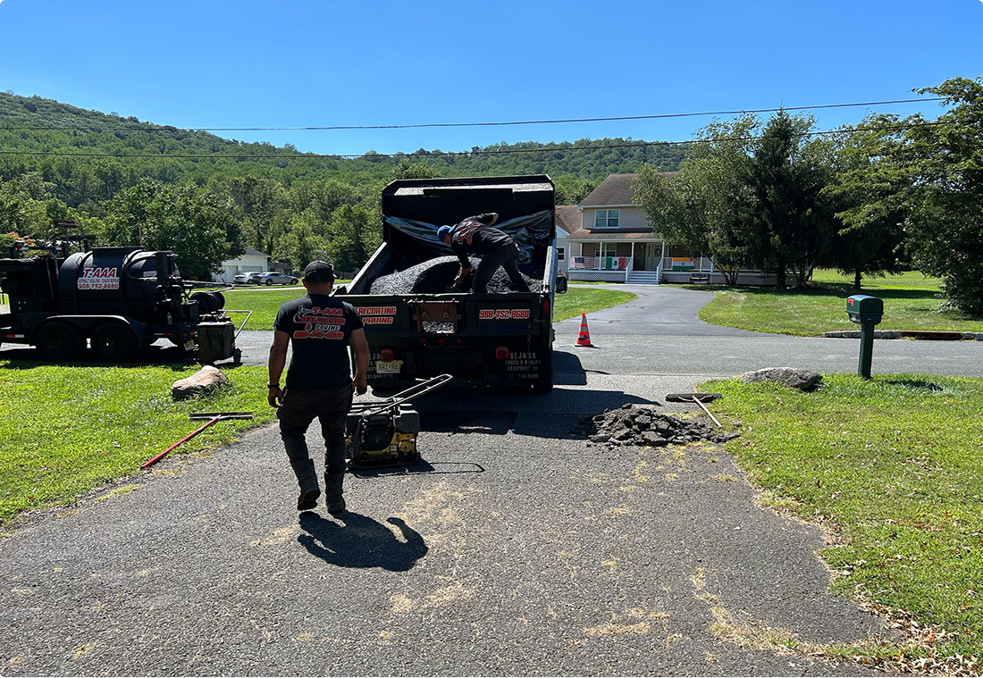 Asphalt paving crew at work